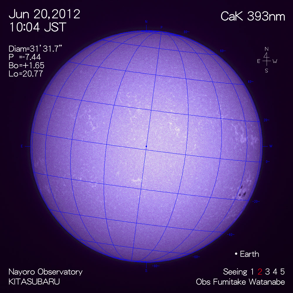 2012年6月20日CaK波長の太陽
