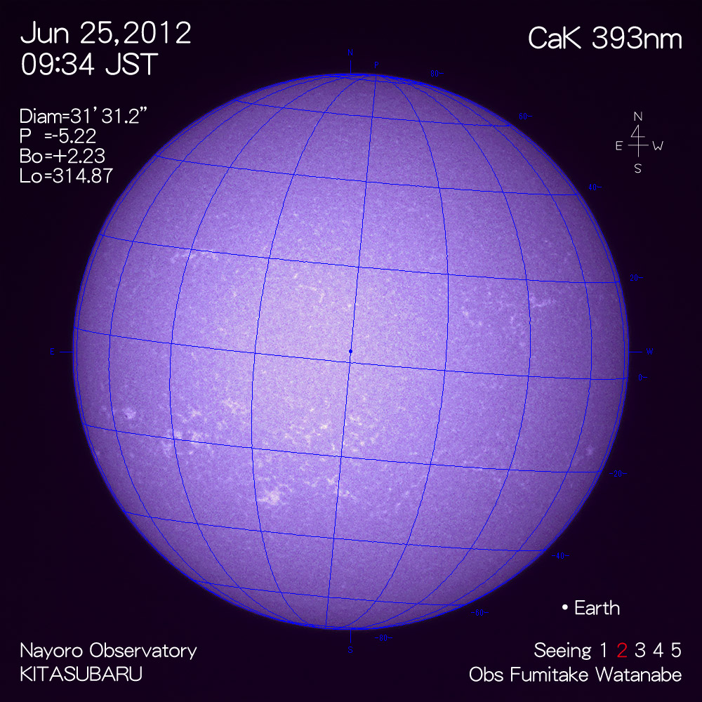 2012年6月25日CaK波長の太陽