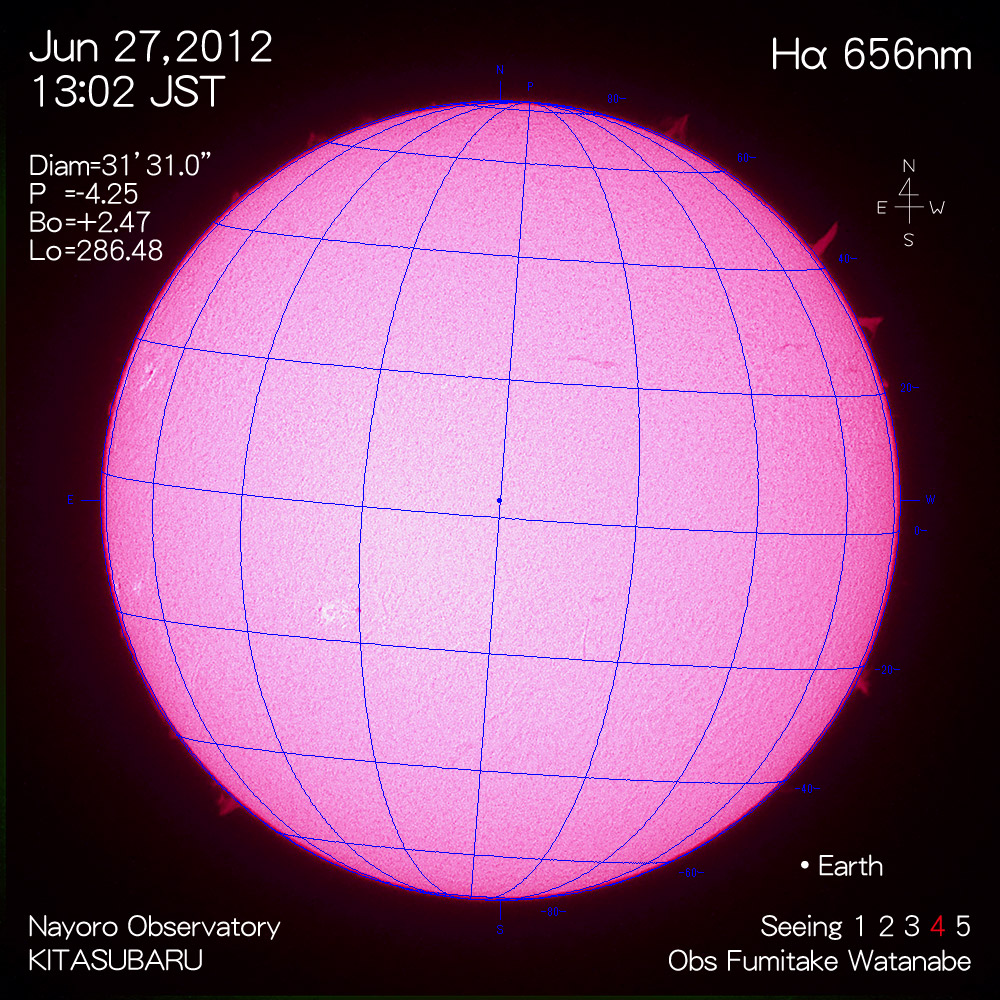 2012年6月27日Hα波長の太陽