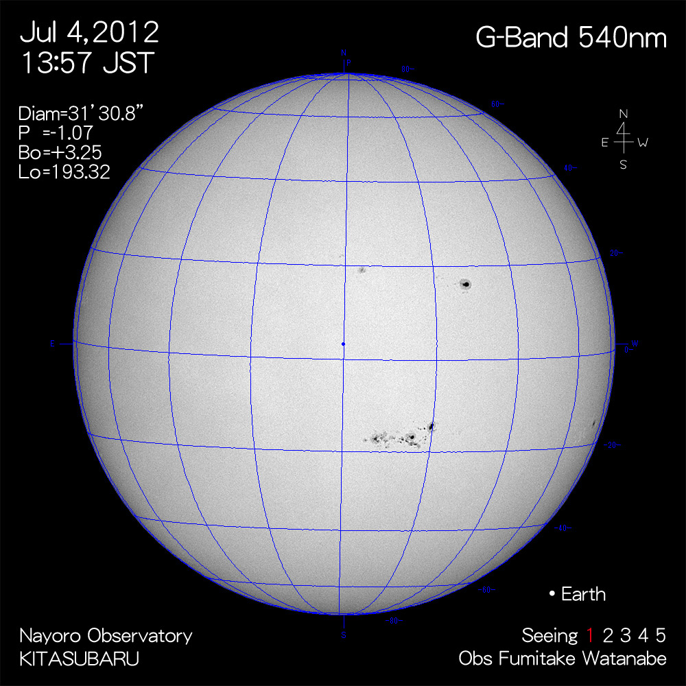 2012年7月4日540nm波長の太陽