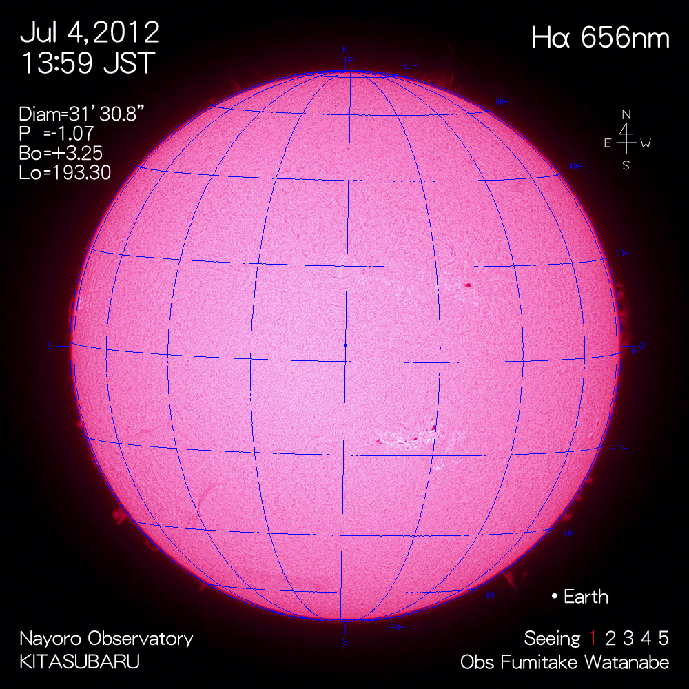 2012年7月4日Hα波長の太陽