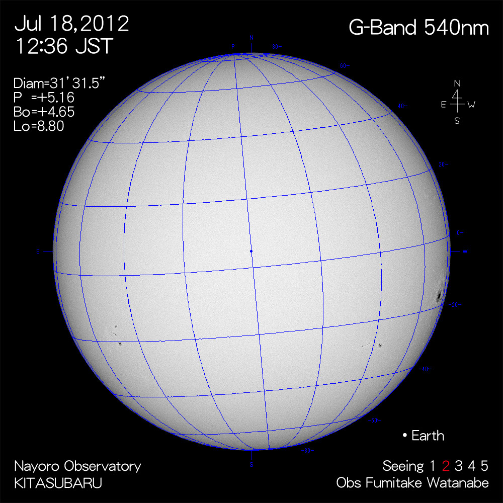 2012年7月18日540nm波長の太陽