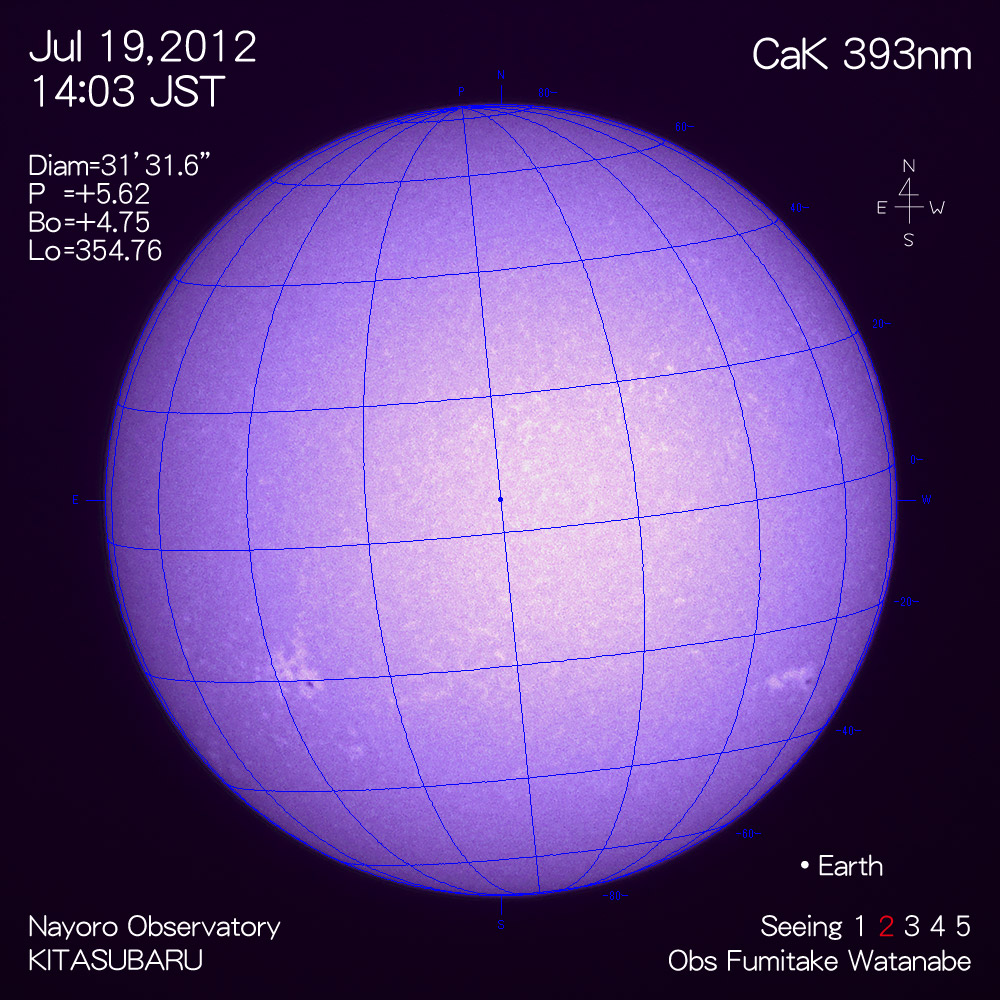 2012年7月19日CaK波長の太陽