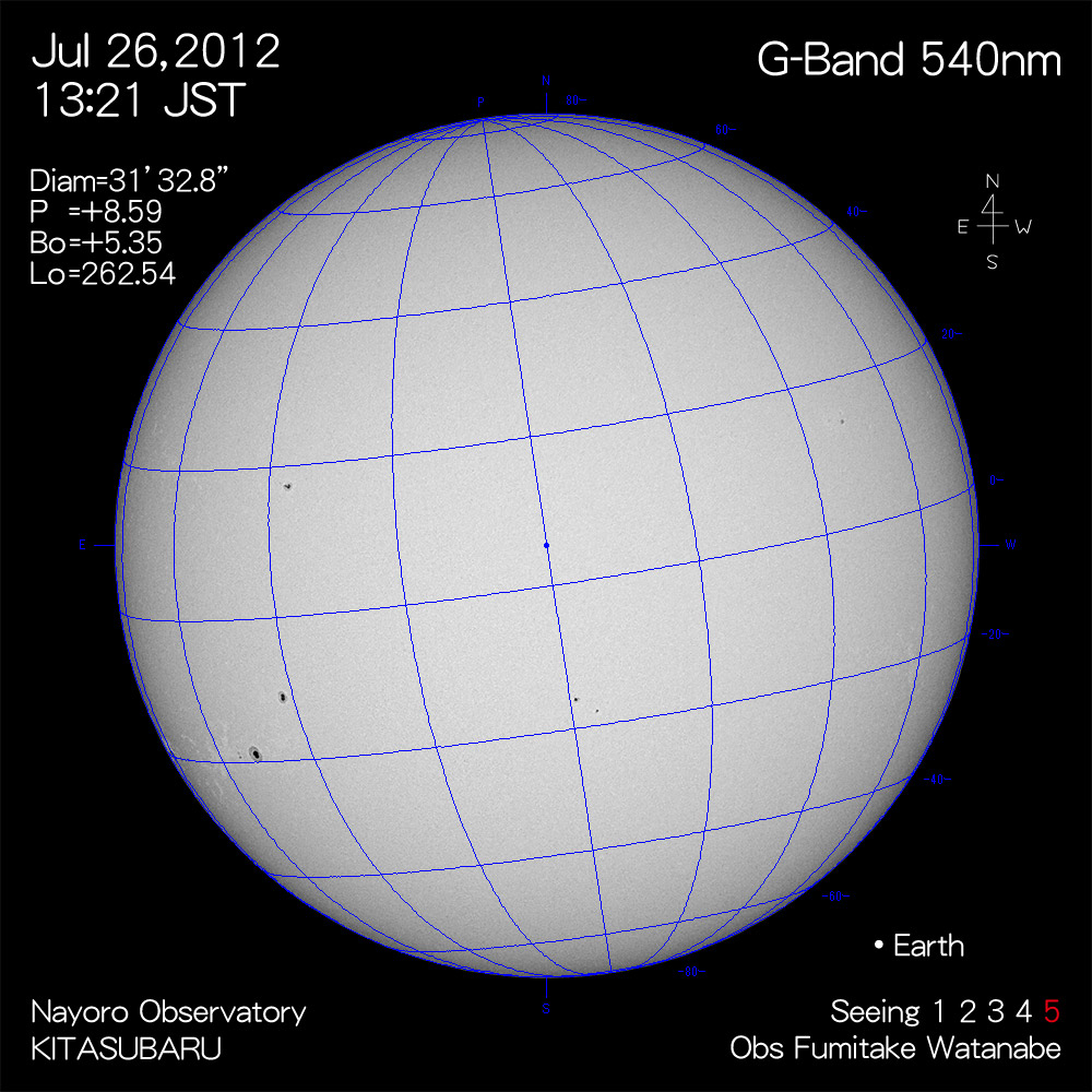 2012年7月26日540nm波長の太陽