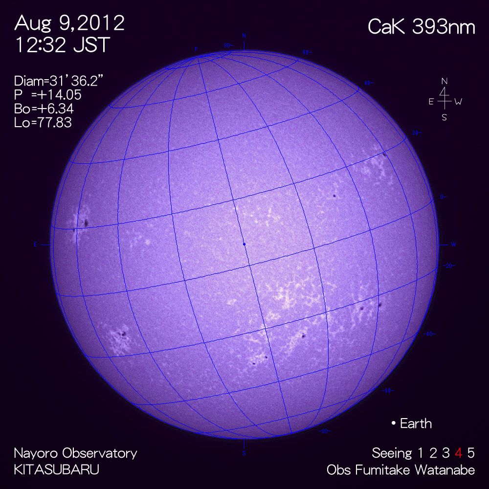 2012年8月9日CaK波長の太陽