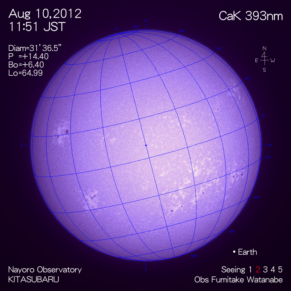 2012年8月10日CaK波長の太陽
