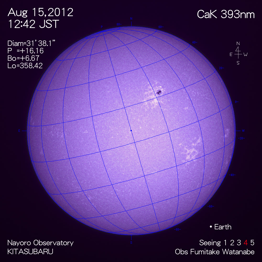 2012年8月15日CaK波長の太陽