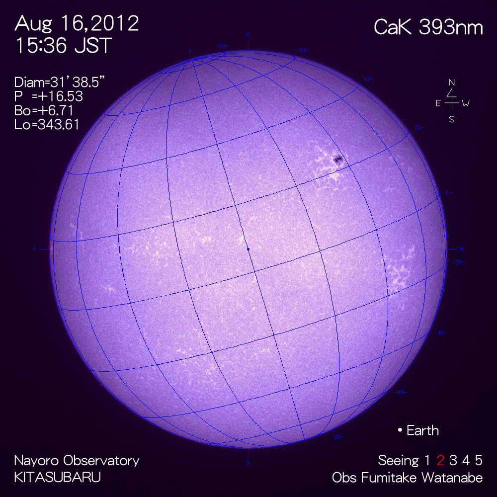 2012年8月16日CaK波長の太陽