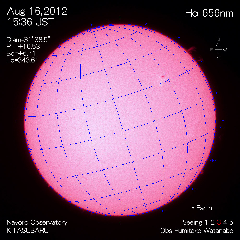 2012年8月16日Hα波長の太陽