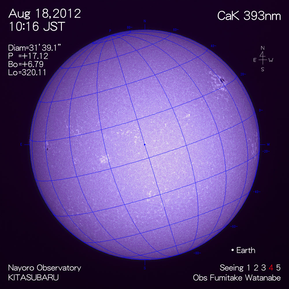 2012年8月18日CaK波長の太陽