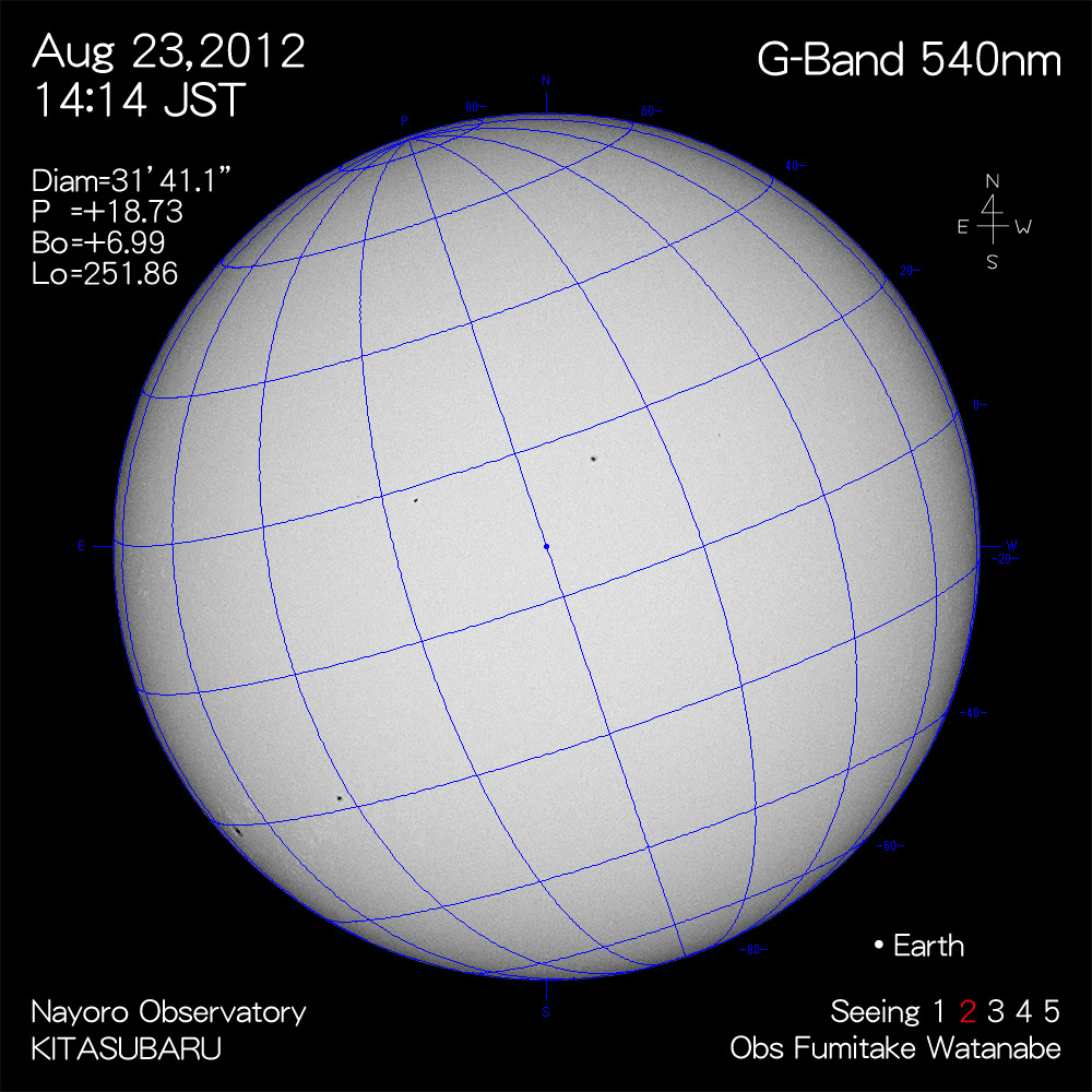 2012年8月23日540nm波長の太陽