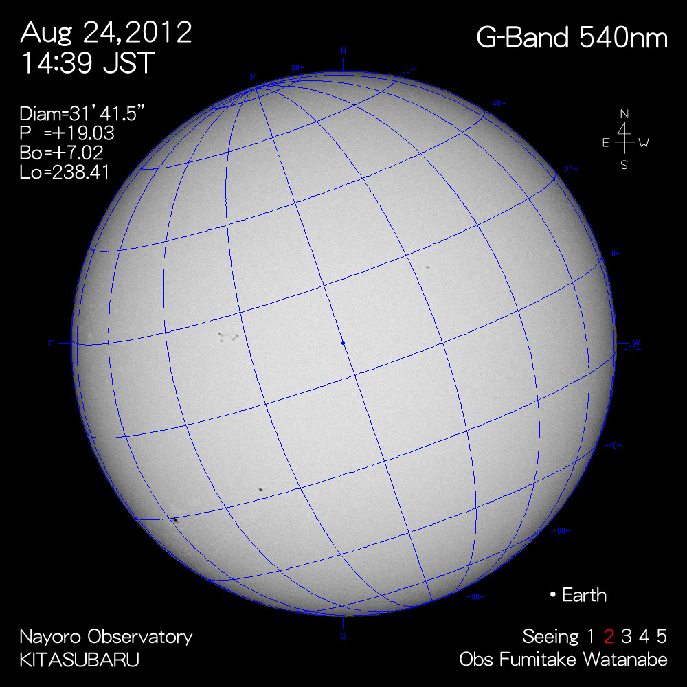 2012年8月24日540nm波長の太陽