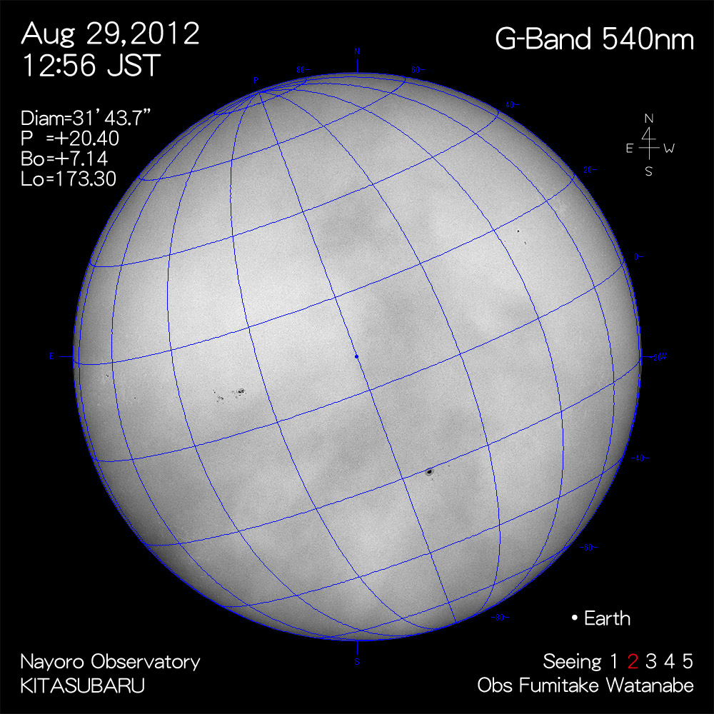 2012年8月29日540nm波長の太陽