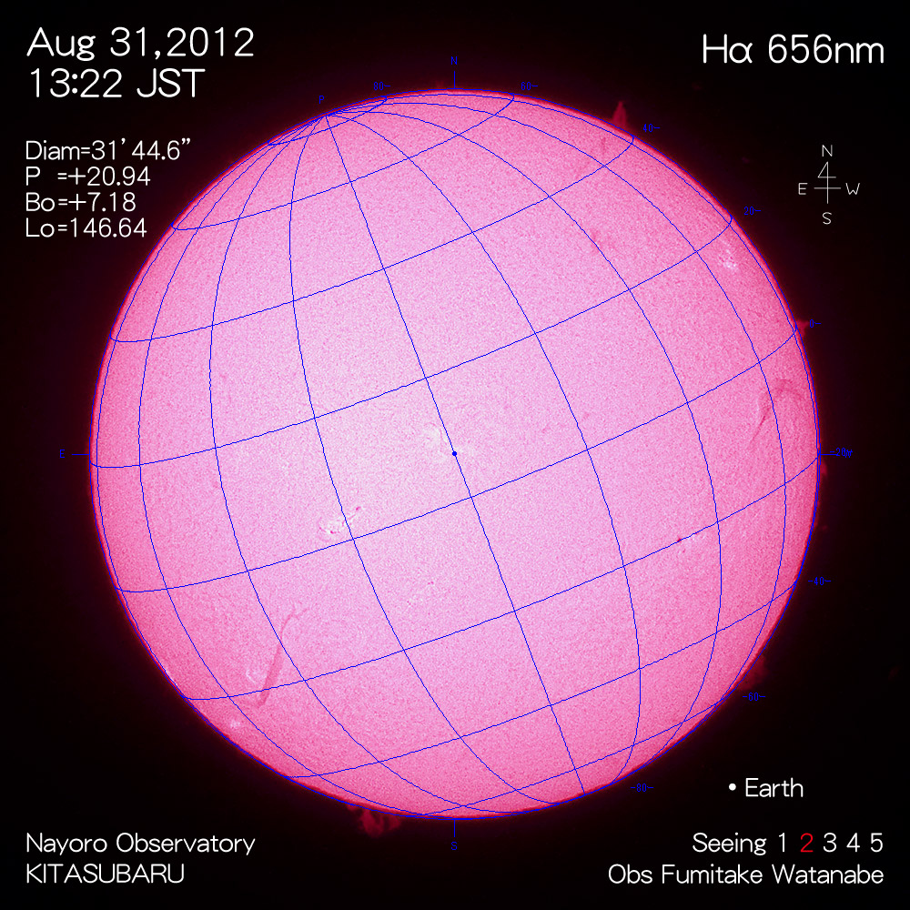 2012年8月31日Hα波長の太陽