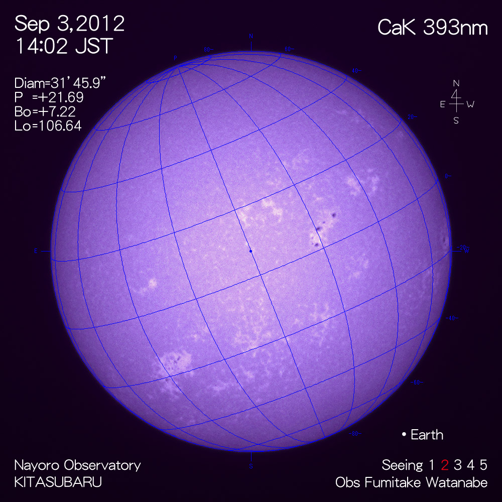 2012年9月3日CaK波長の太陽