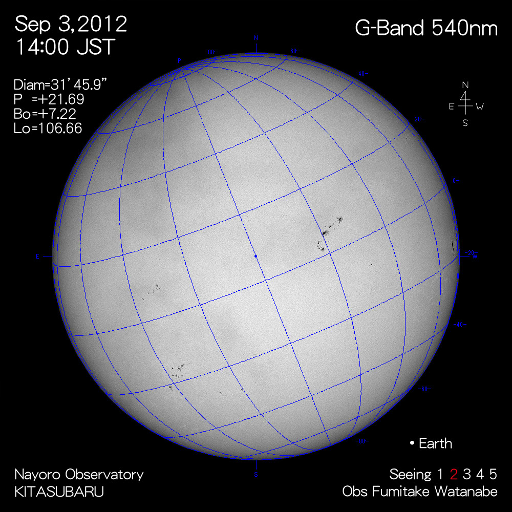 2012年9月3日540nm波長の太陽