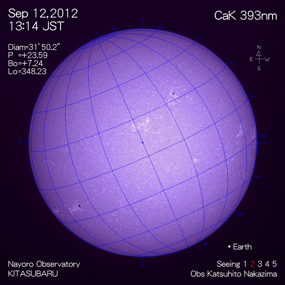2012年9月12日CaK波長の太陽