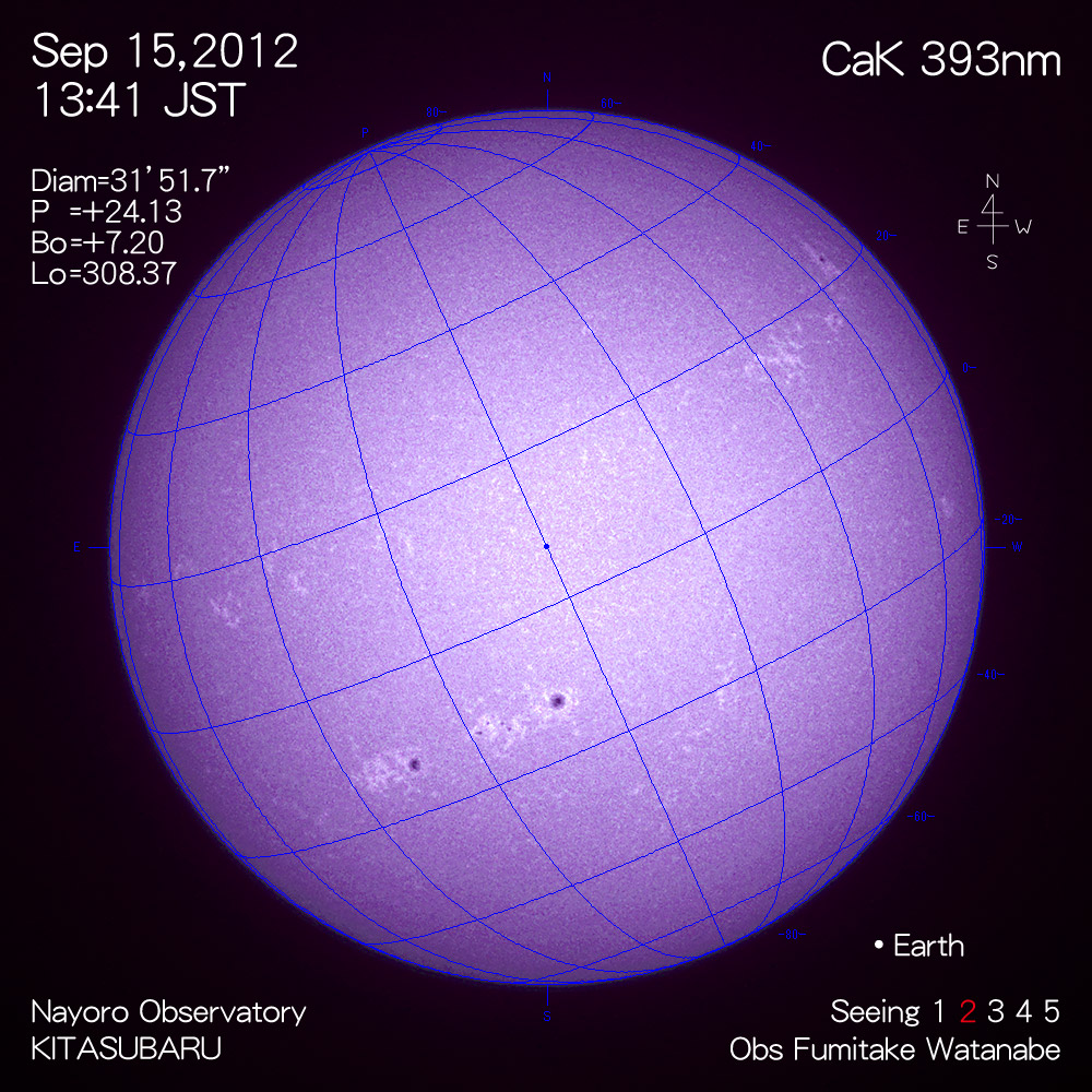 2012年9月15日CaK波長の太陽