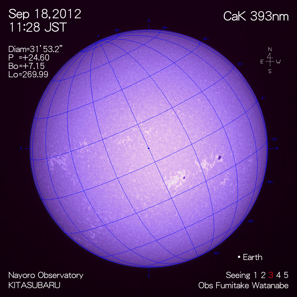 2012年9月18日CaK波長の太陽