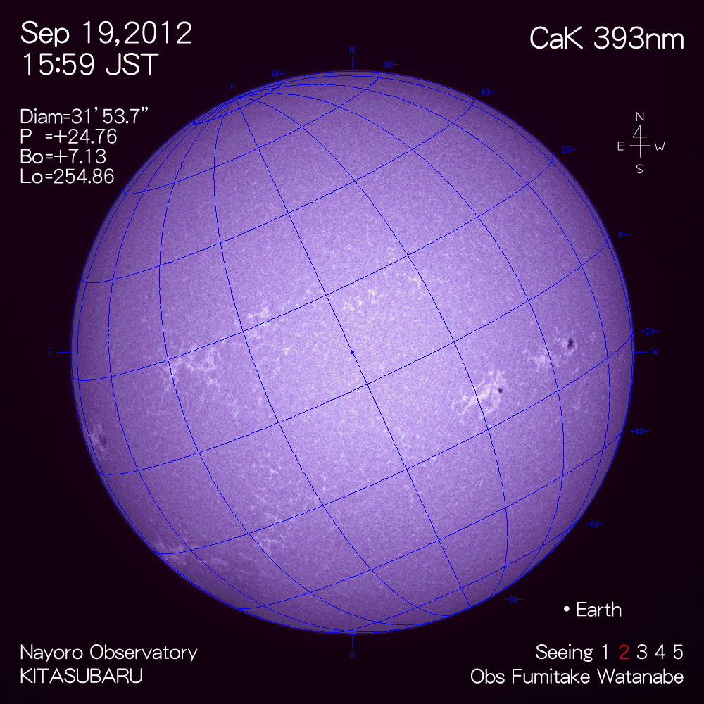 2012年9月19日CaK波長の太陽
