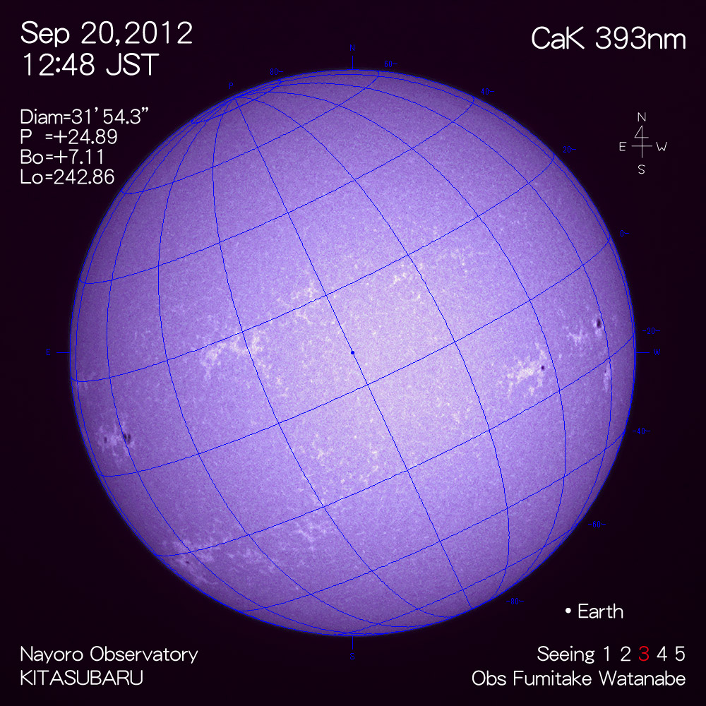 2012年9月20日CaK波長の太陽