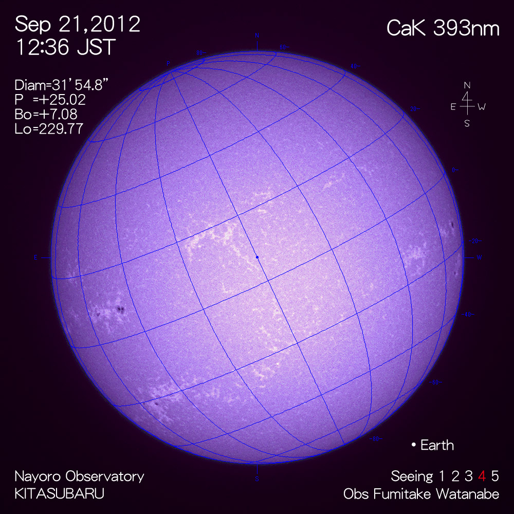 2012年9月21日CaK波長の太陽