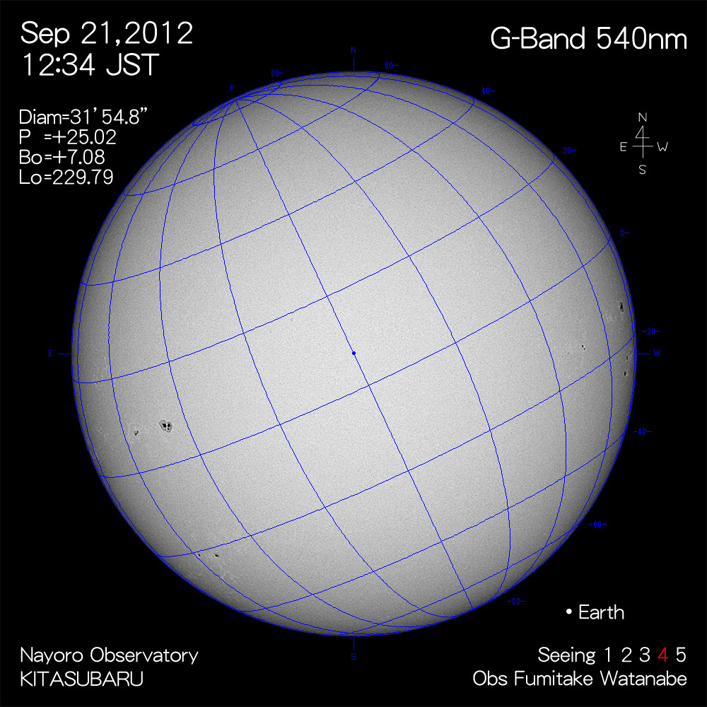 2012年9月21日540nm波長の太陽