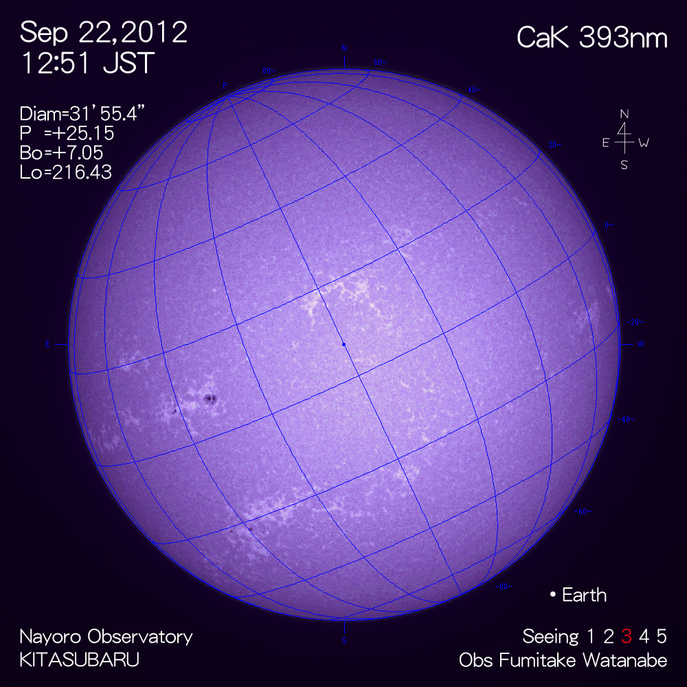 2012年9月22日CaK波長の太陽