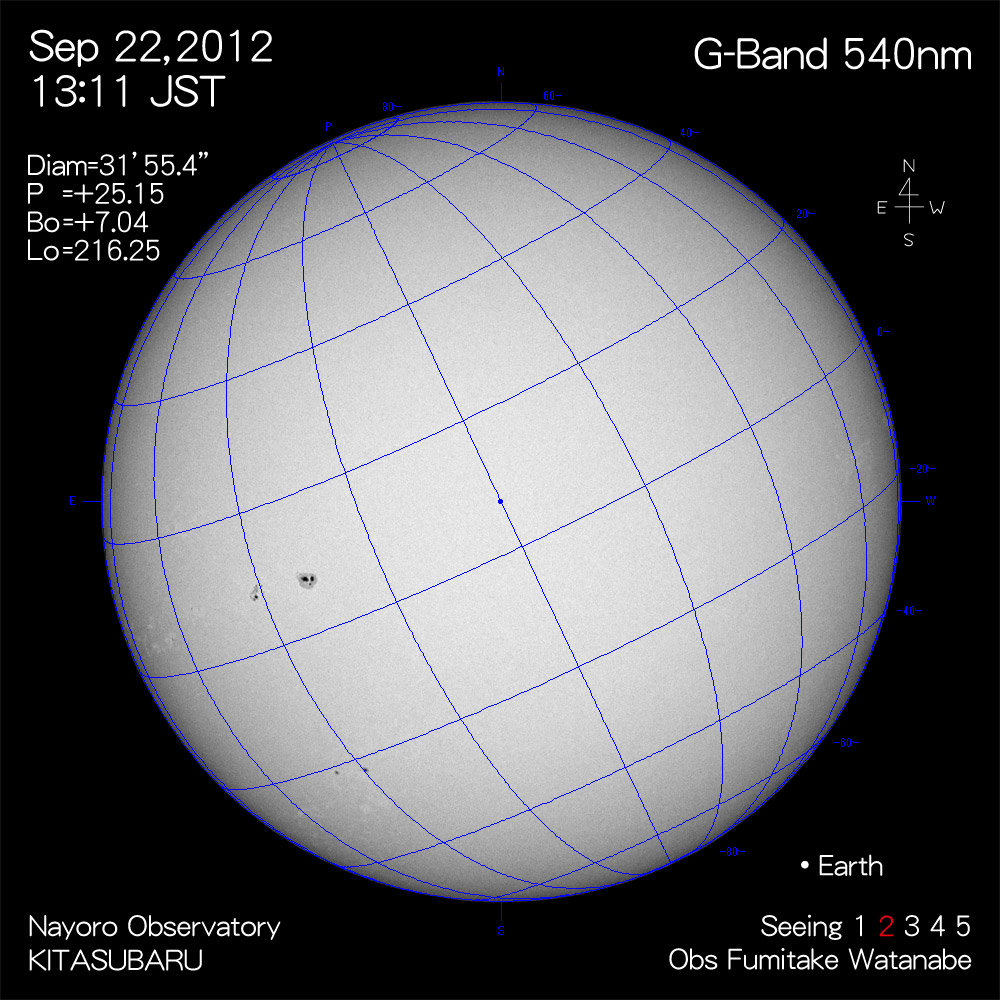 2012年9月22日540nm波長の太陽