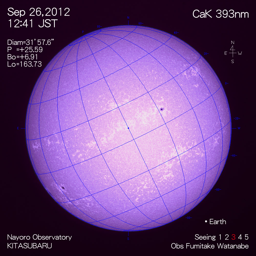 2012年9月26日CaK波長の太陽