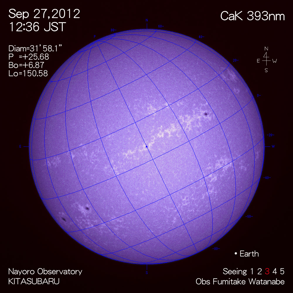 2012年9月27日CaK波長の太陽