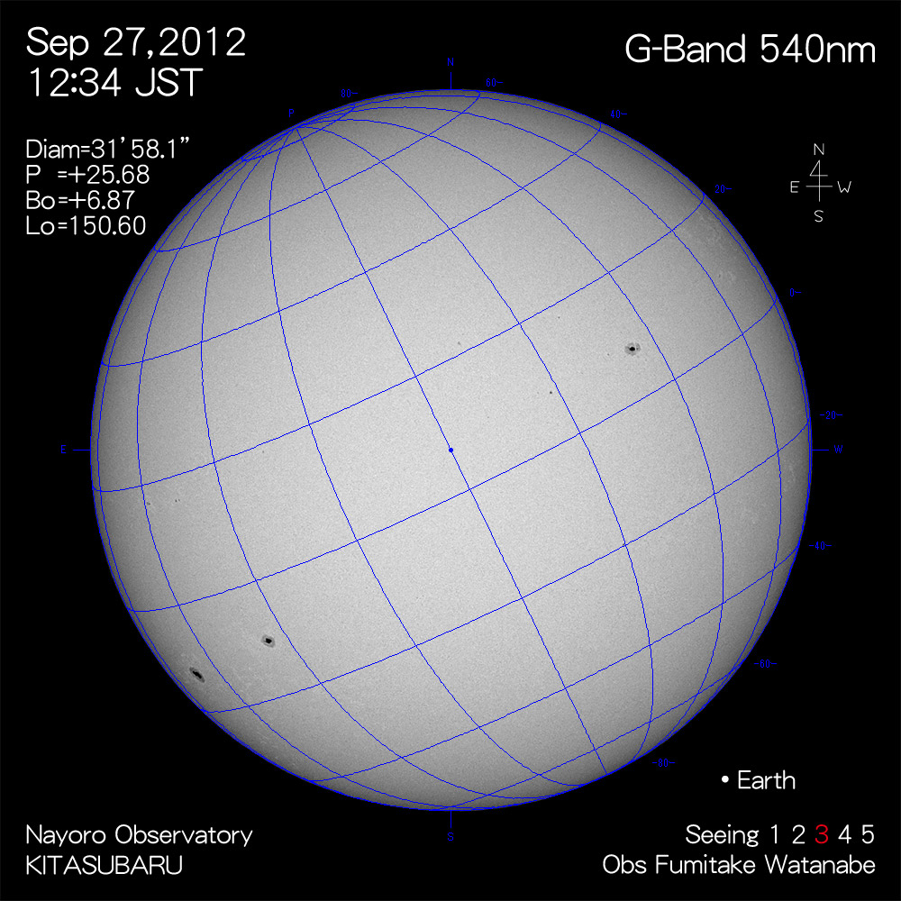 2012年9月27日540nm波長の太陽