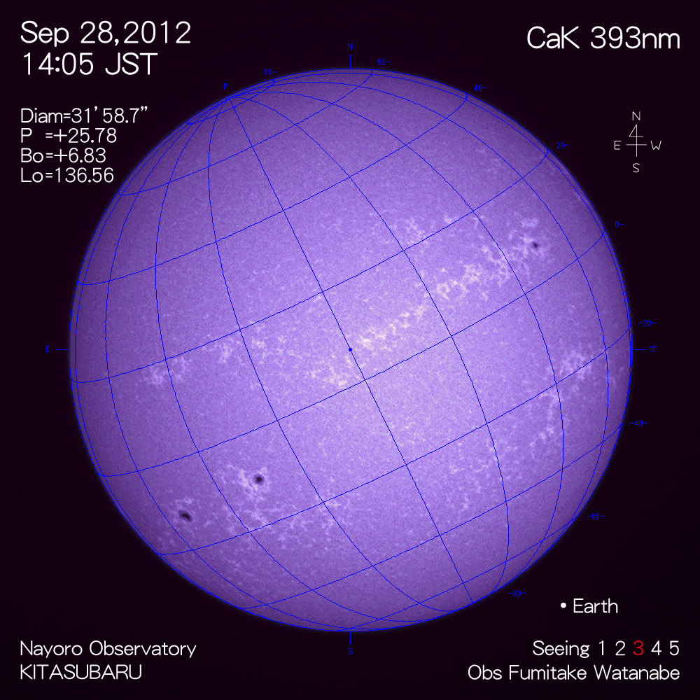 2012年9月28日CaK波長の太陽