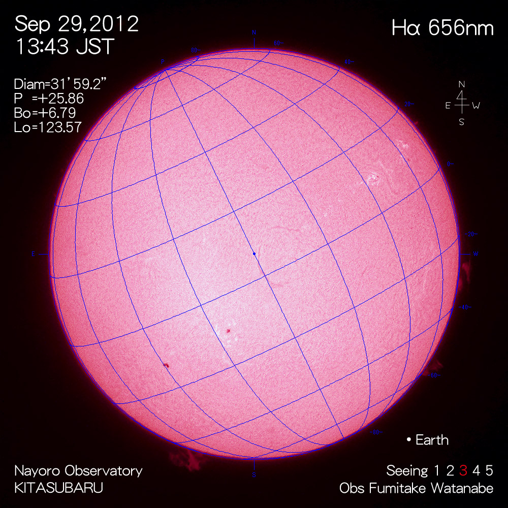 2012年9月29日Hα波長の太陽
