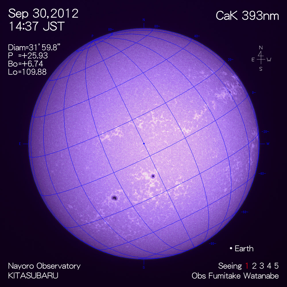 2012年9月30日CaK波長の太陽