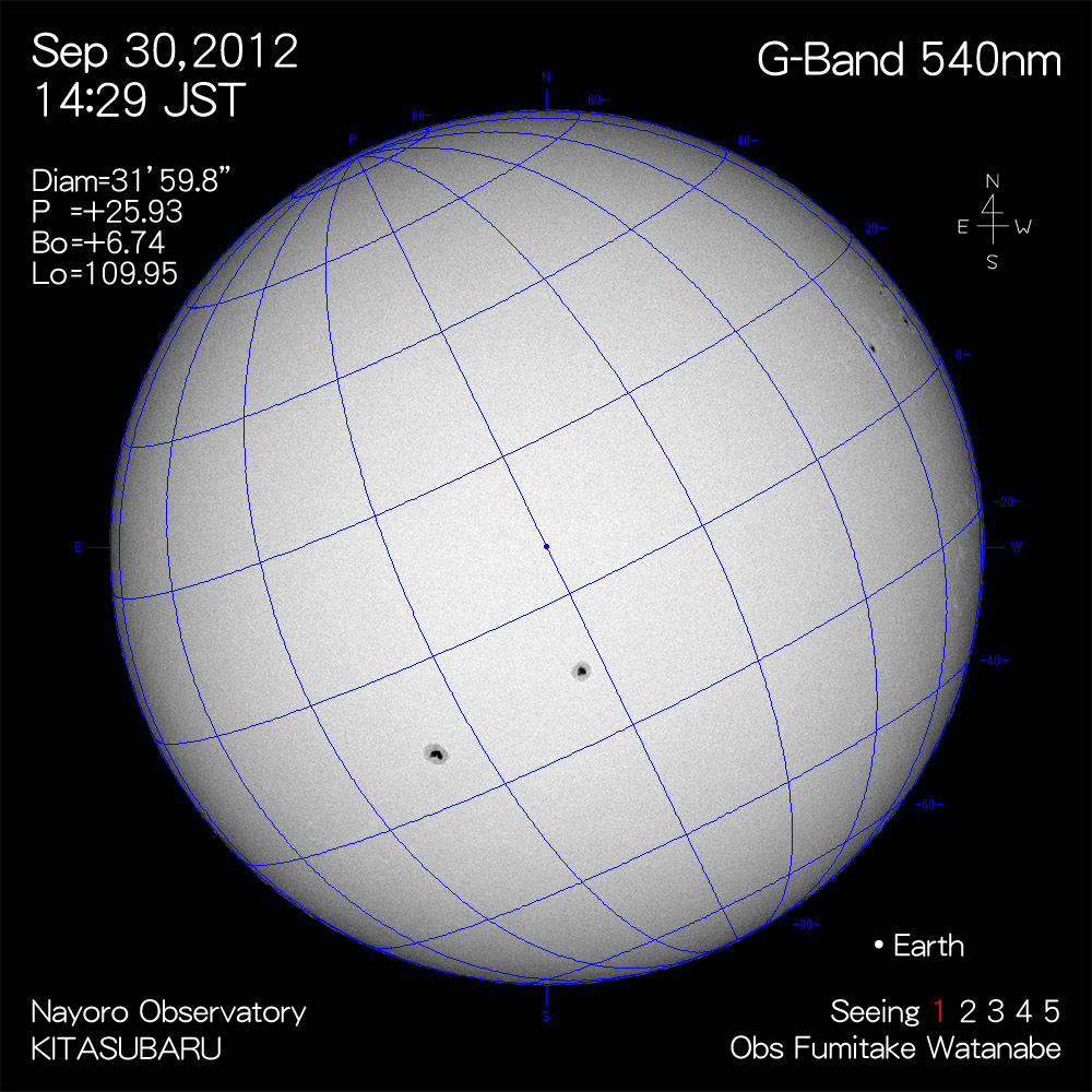 2012年9月30日540nm波長の太陽