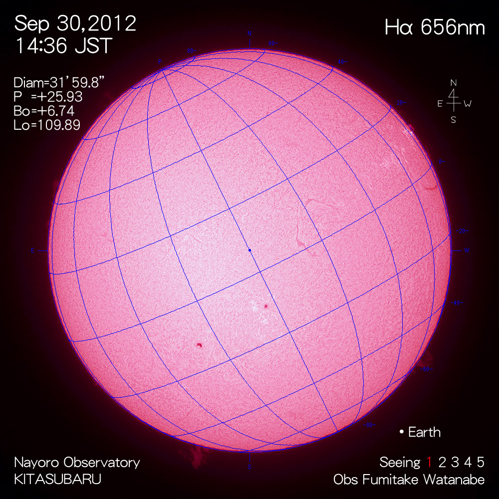 2012年9月30日Hα波長の太陽