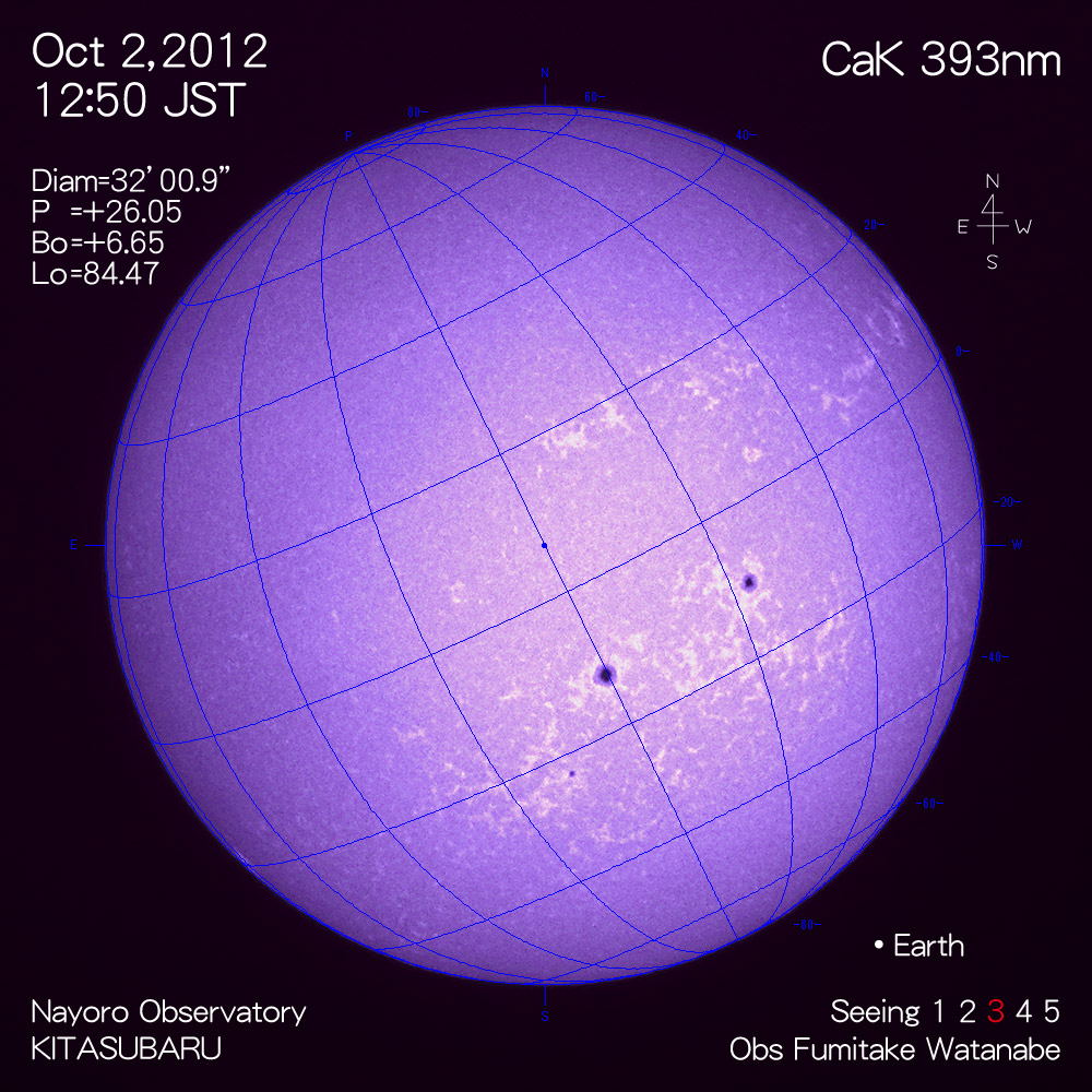 2012年10月2日CaK波長の太陽