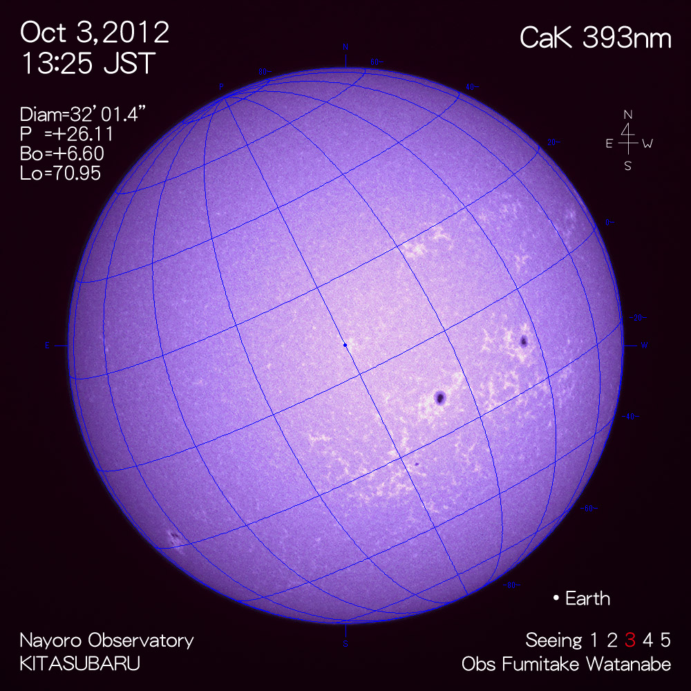 2012年10月3日CaK波長の太陽