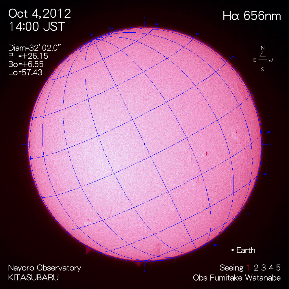 2012年10月4日Hα波長の太陽