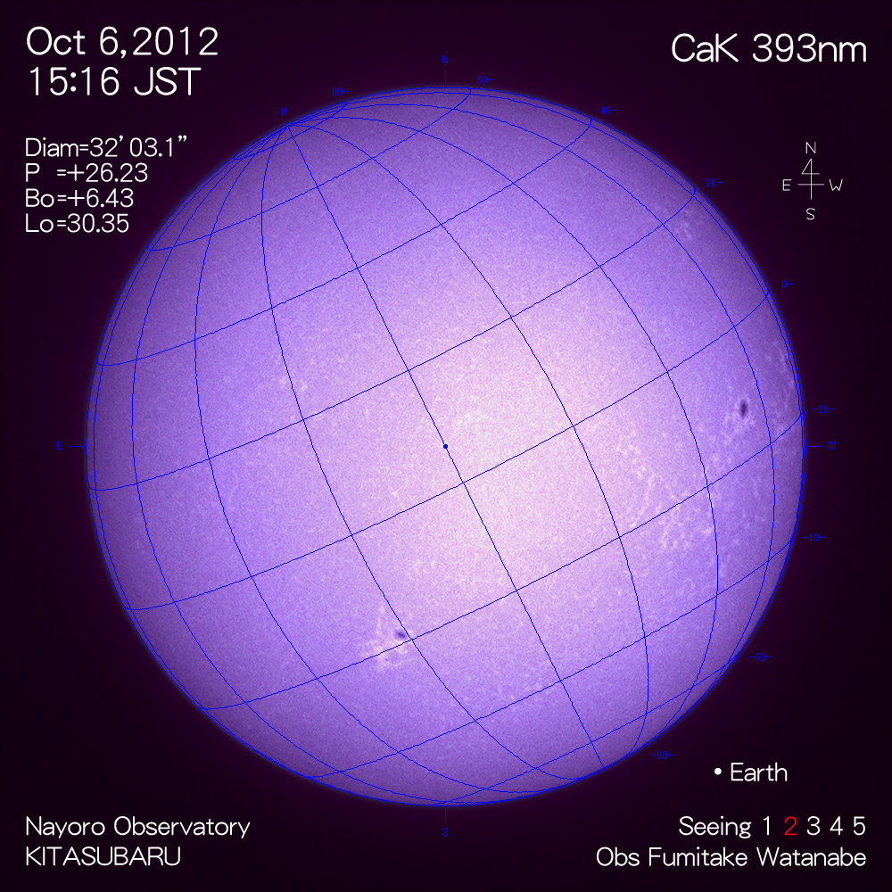 2012年10月6日CaK波長の太陽