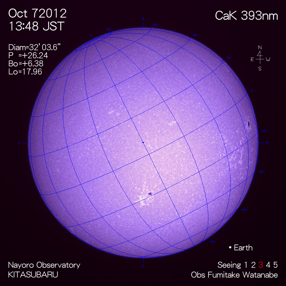 2012年10月7日CaK波長の太陽