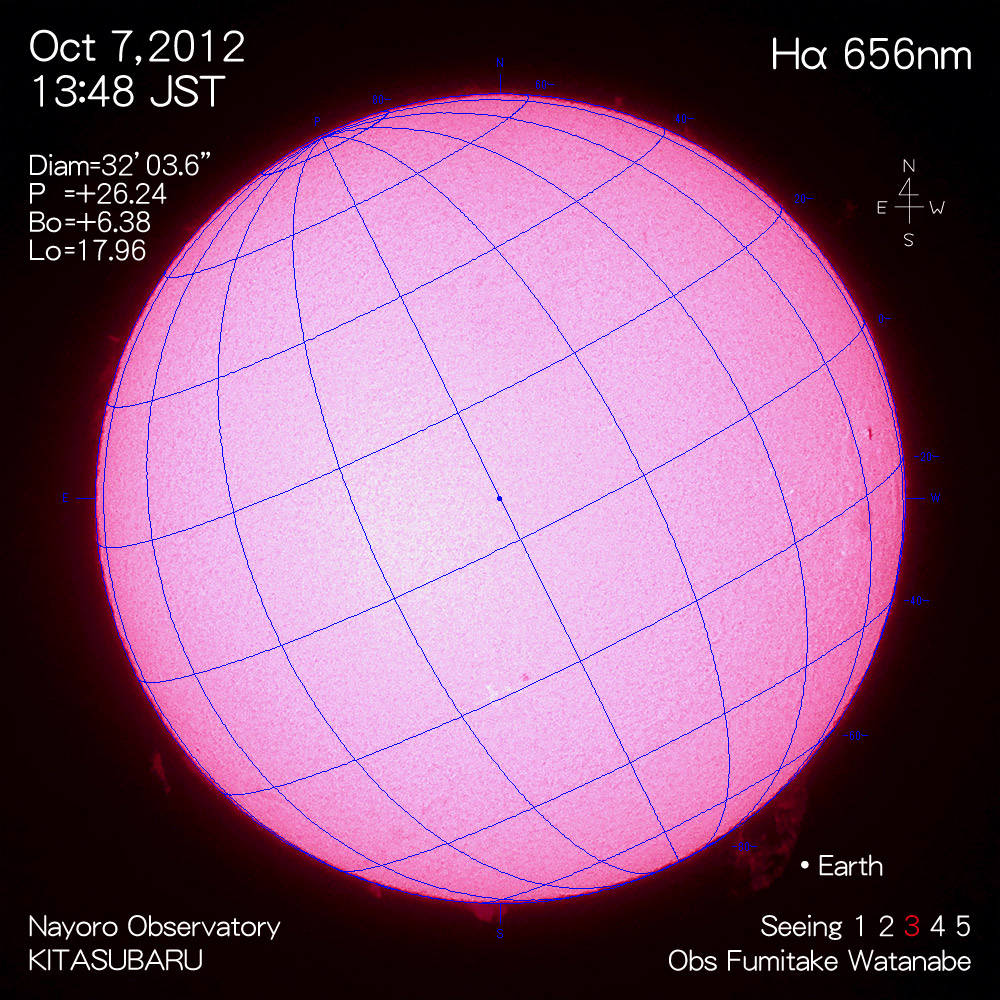 2012年10月7日Hα波長の太陽