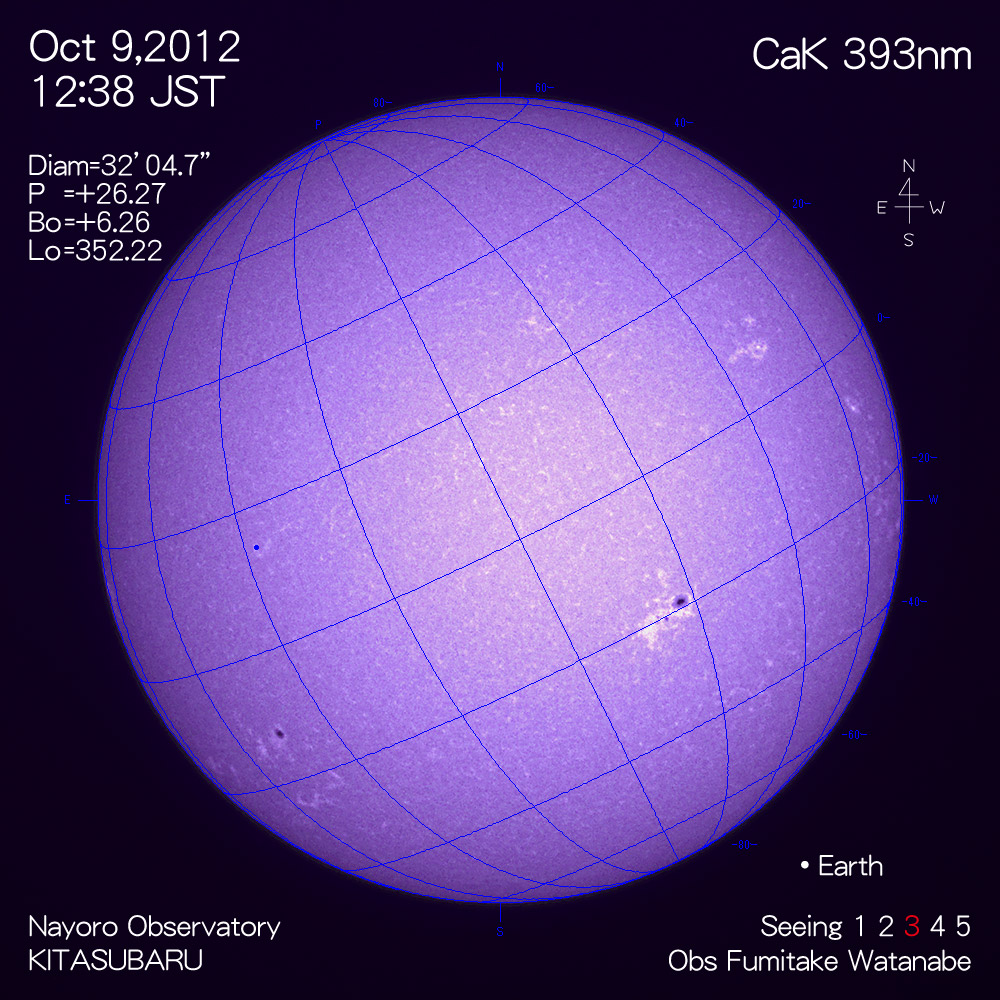 2012年10月9日CaK波長の太陽