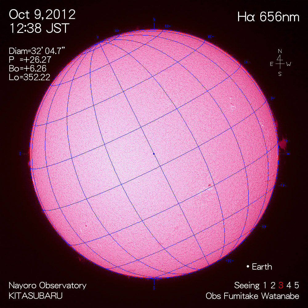 2012年10月9日Hα波長の太陽