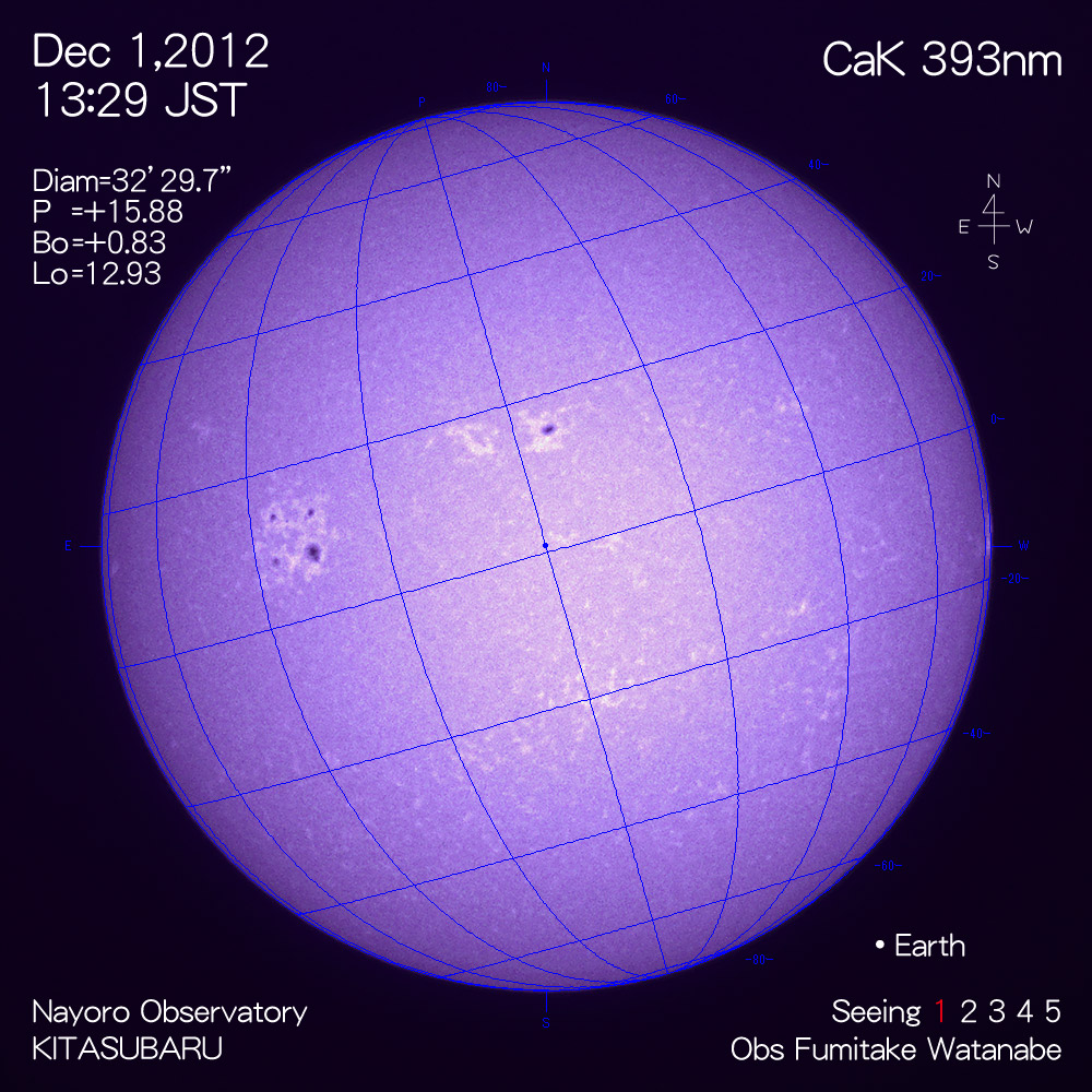 2012年12月1日CaK波長の太陽