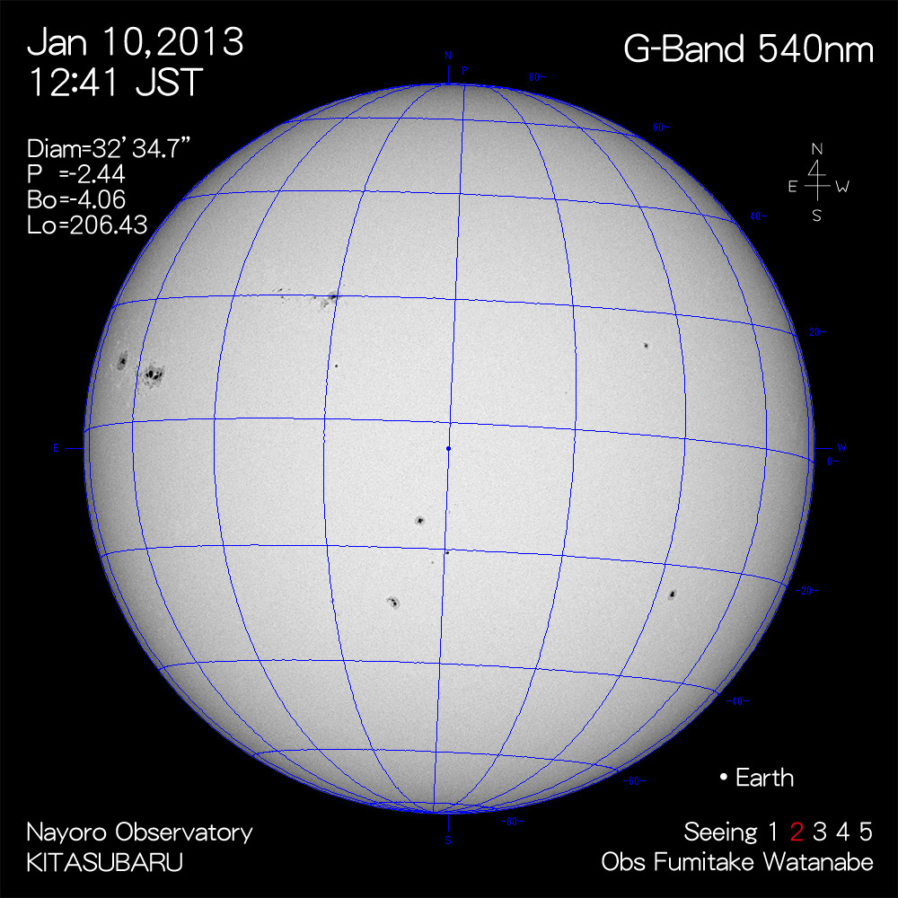 2013年1月10日540nm波長の太陽