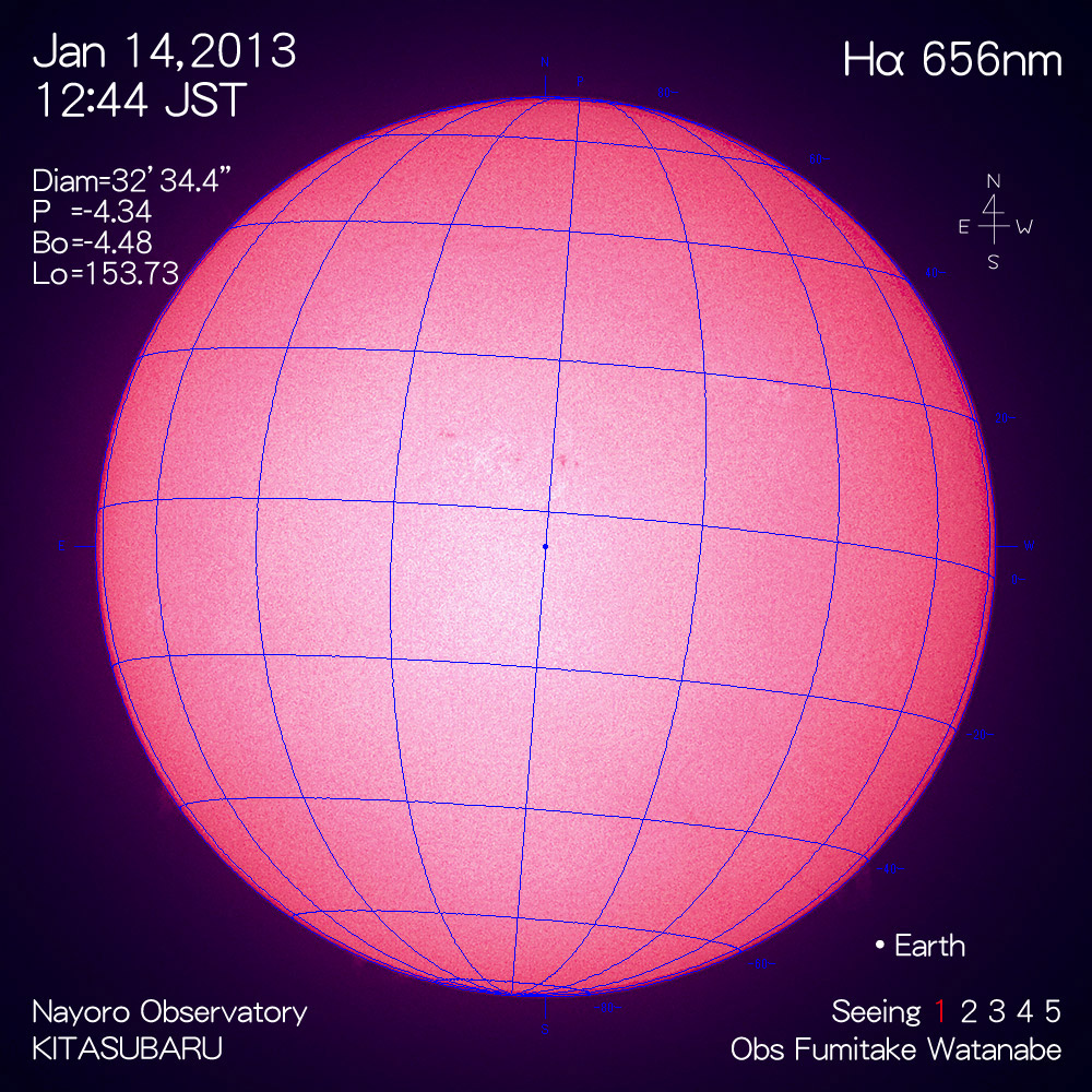 2013年1月14日Hα波長の太陽