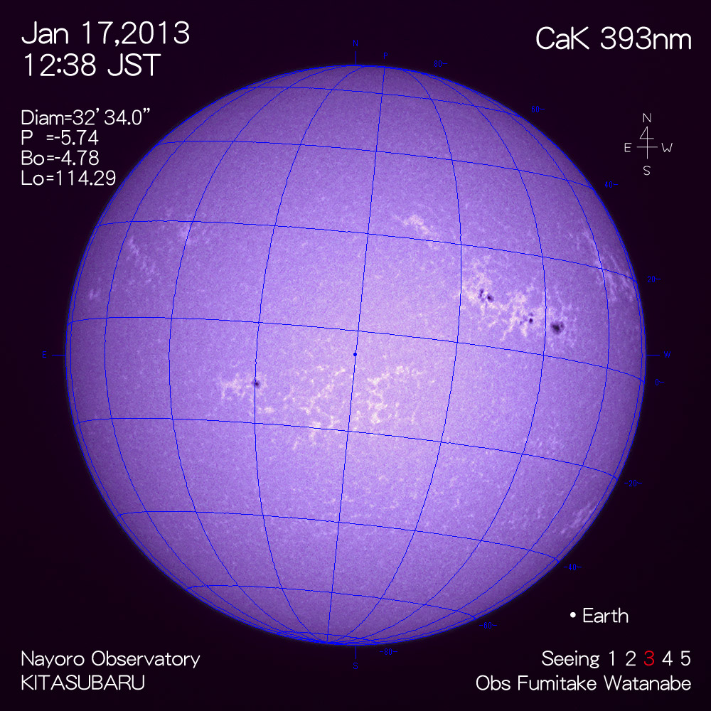 2013年1月17日CaK波長の太陽