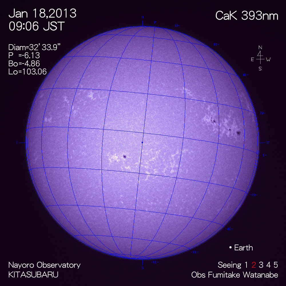 2013年1月18日CaK波長の太陽